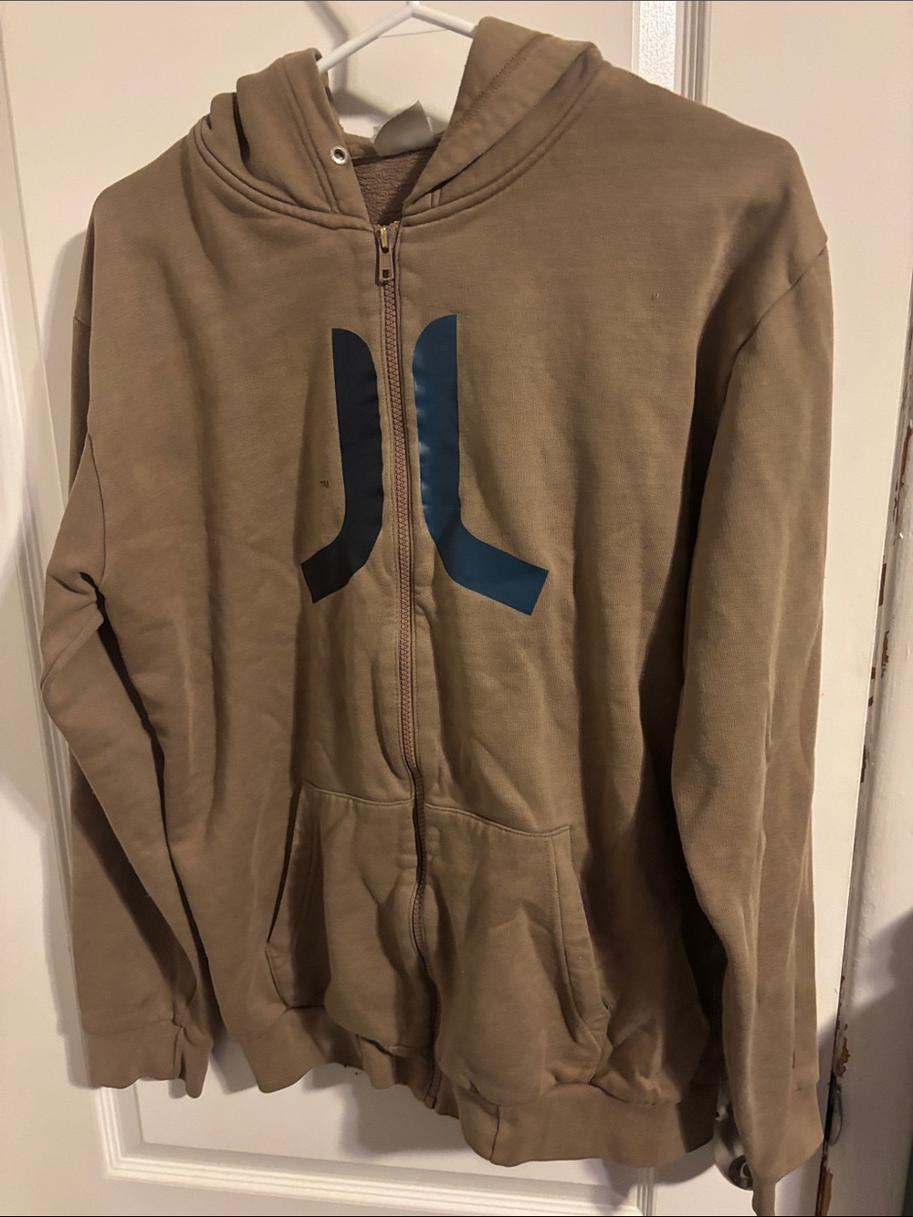 Wesc Men's Zip-Up Hoodie in Khaki with Blue Logo